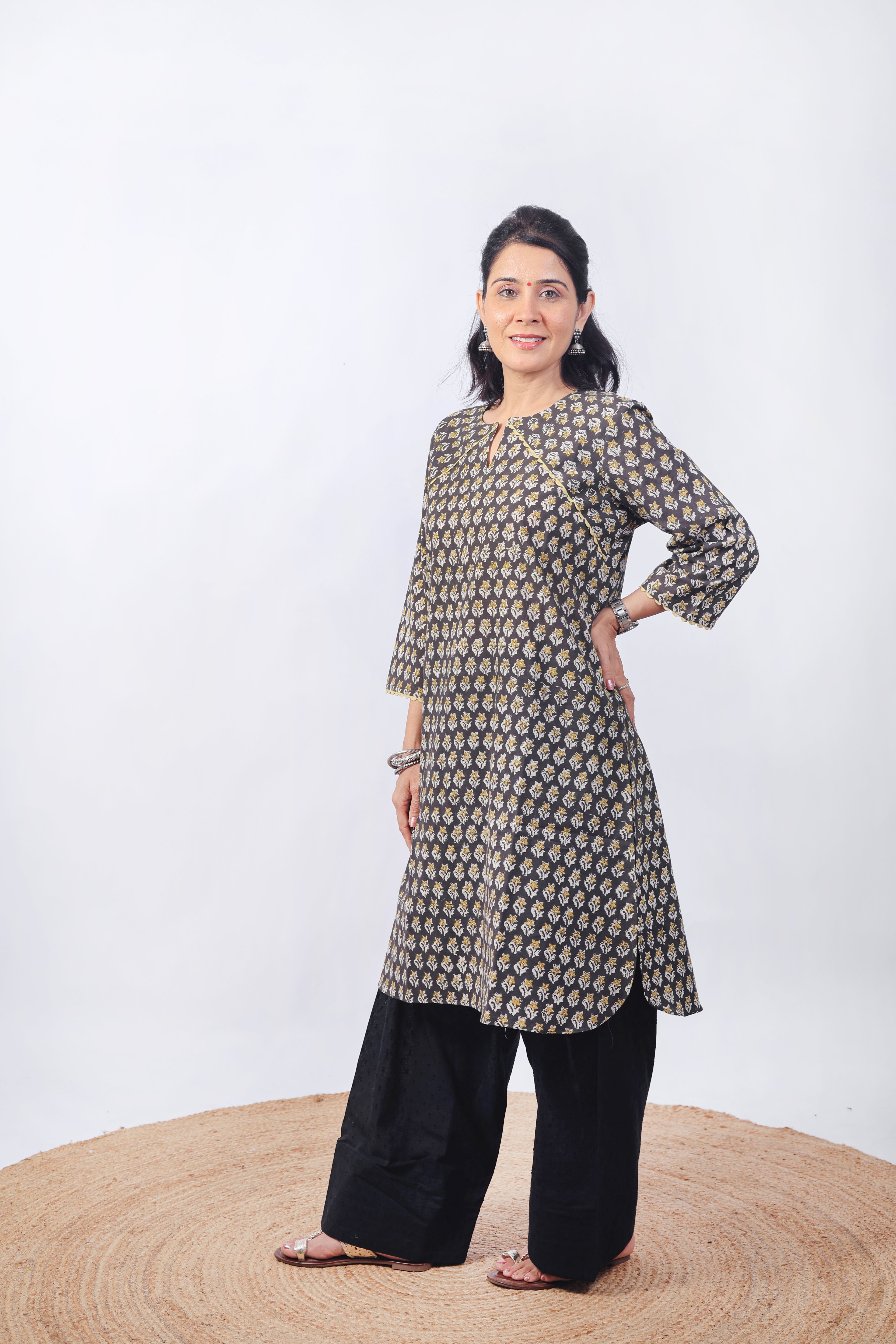 Black printed farsi kurta set