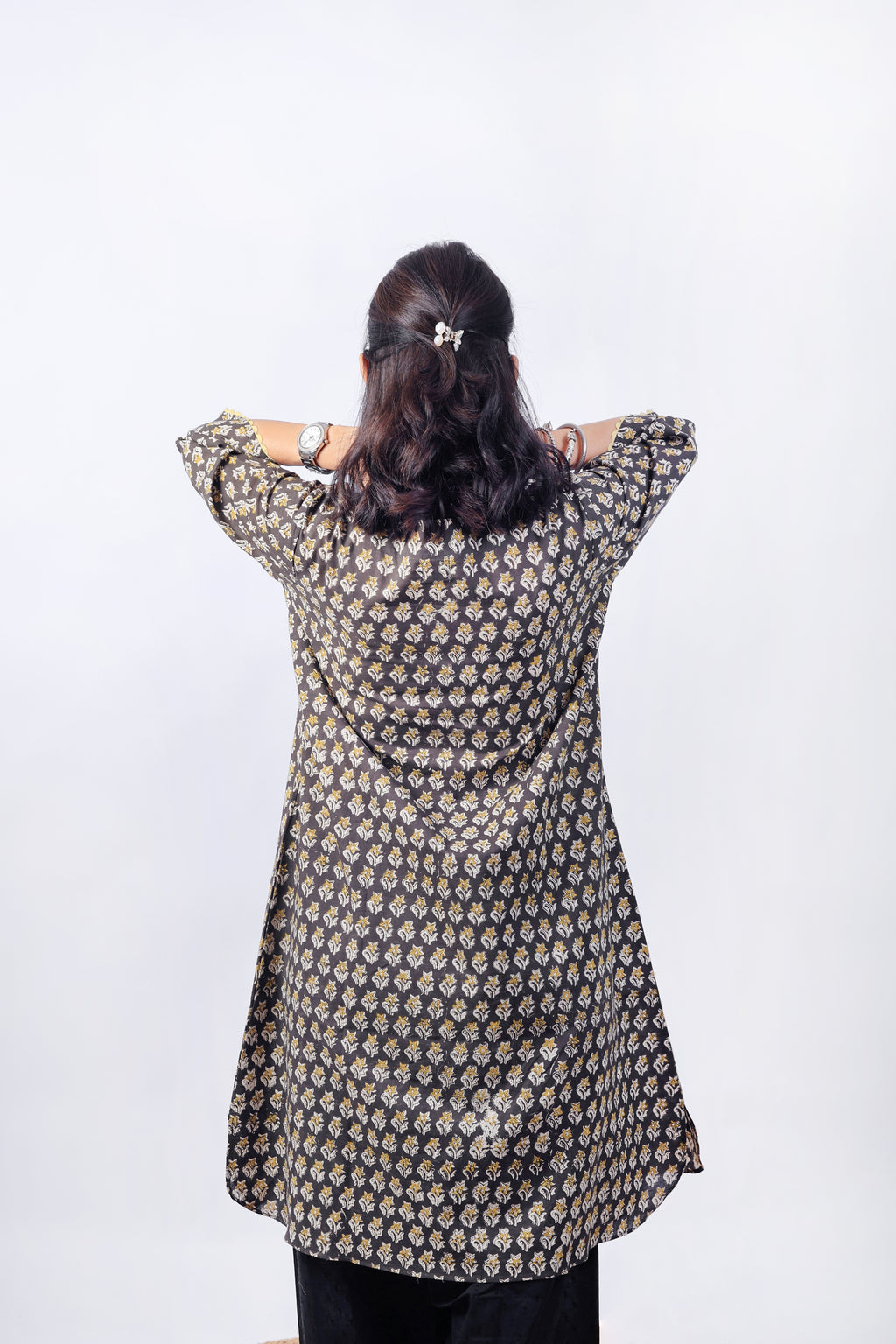 Black printed farsi kurta set