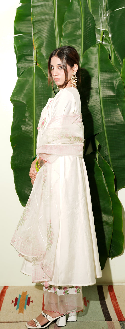 Dhairya beige mul chanderi kurta set