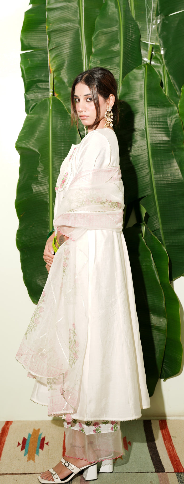 Dhairya beige mul chanderi kurta set