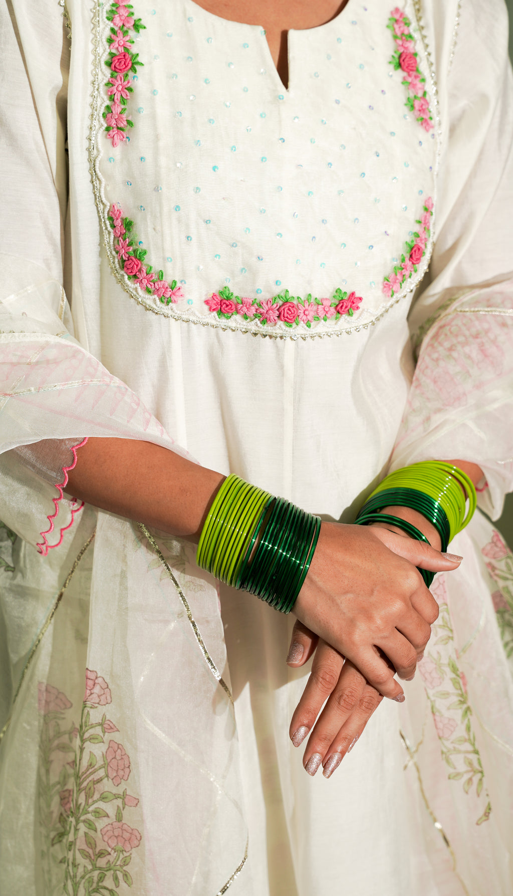 Dhairya beige mul chanderi kurta set