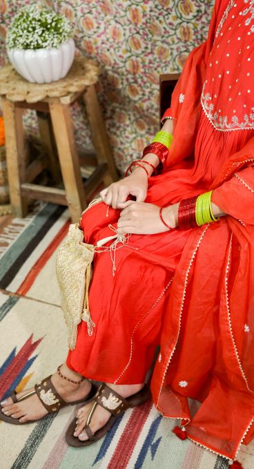 Urja blood red mul chanderi set