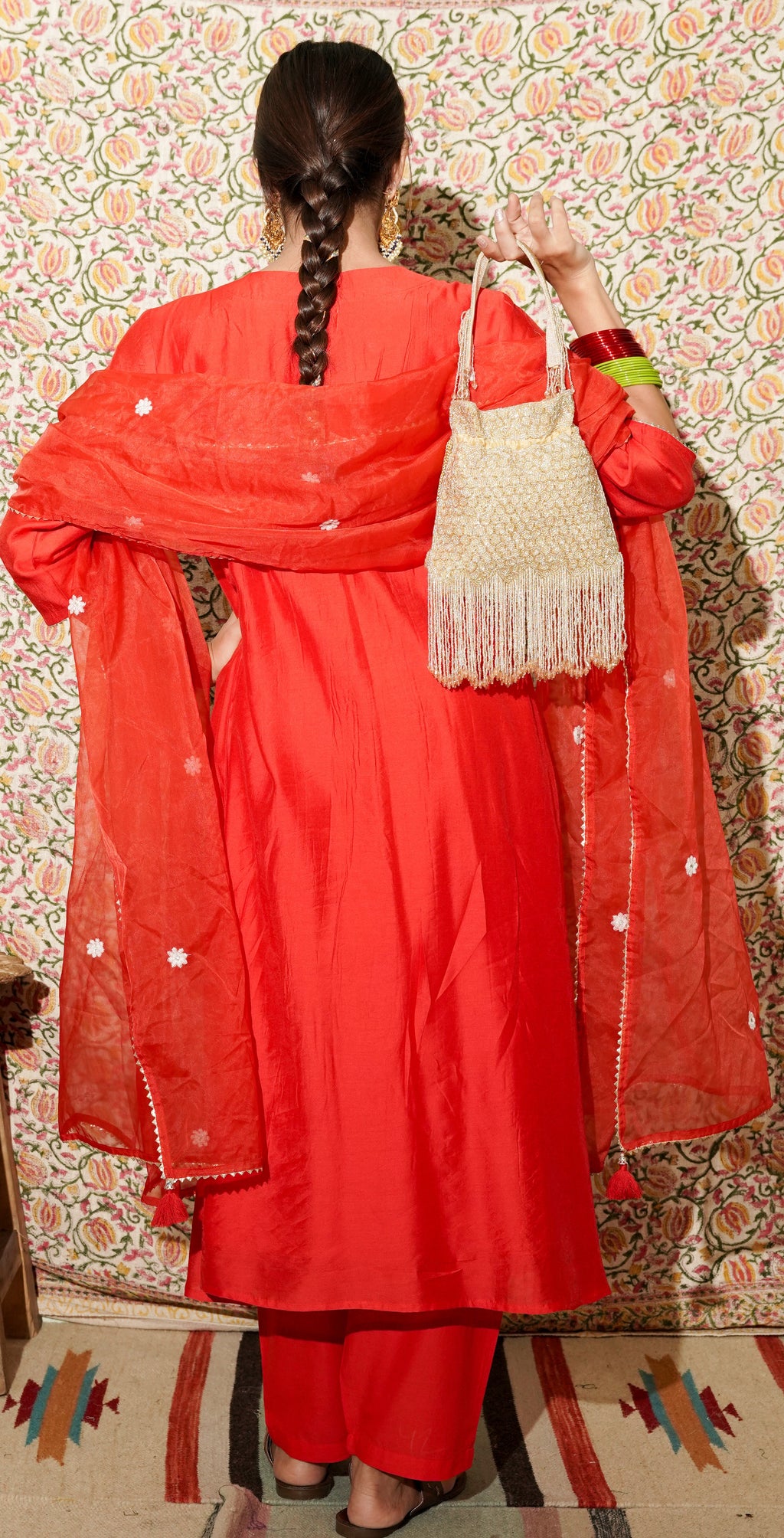 Urja blood red mul chanderi set