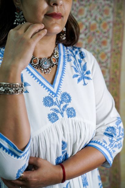 Indigo Hand Block Printed Kurta