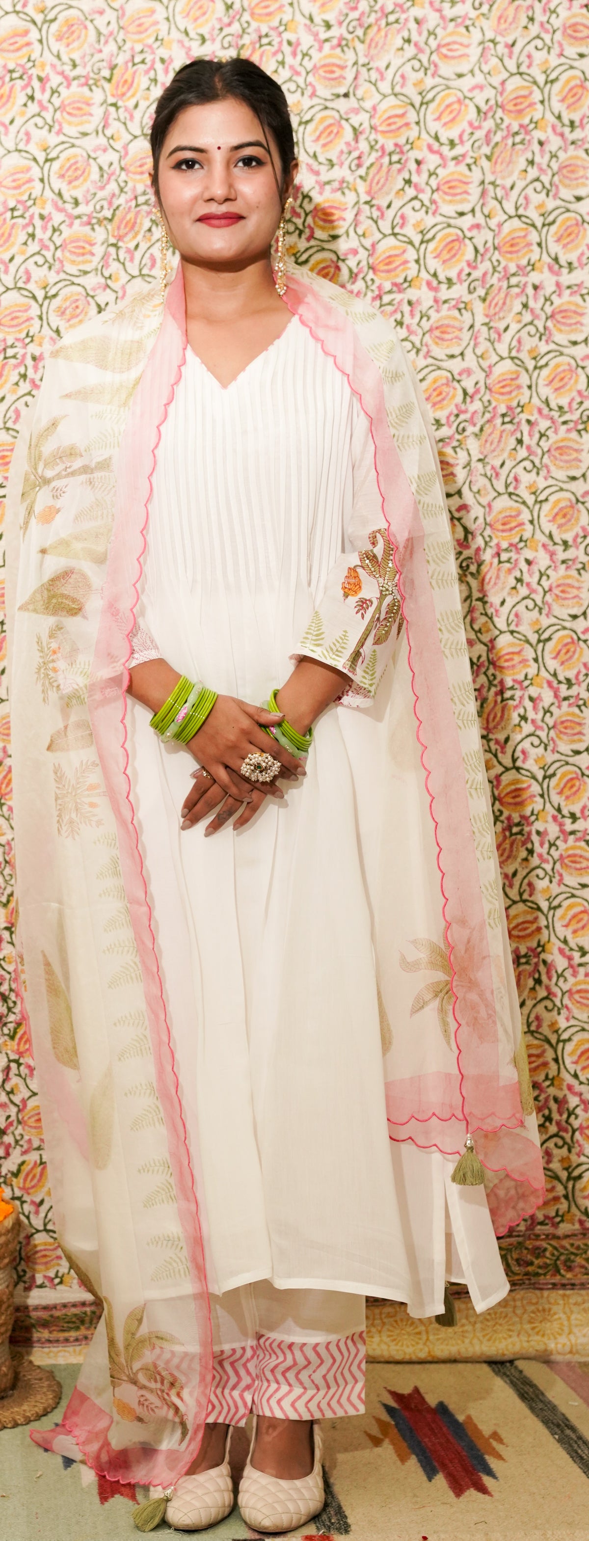Vamika  beige mul chanderi kurta set