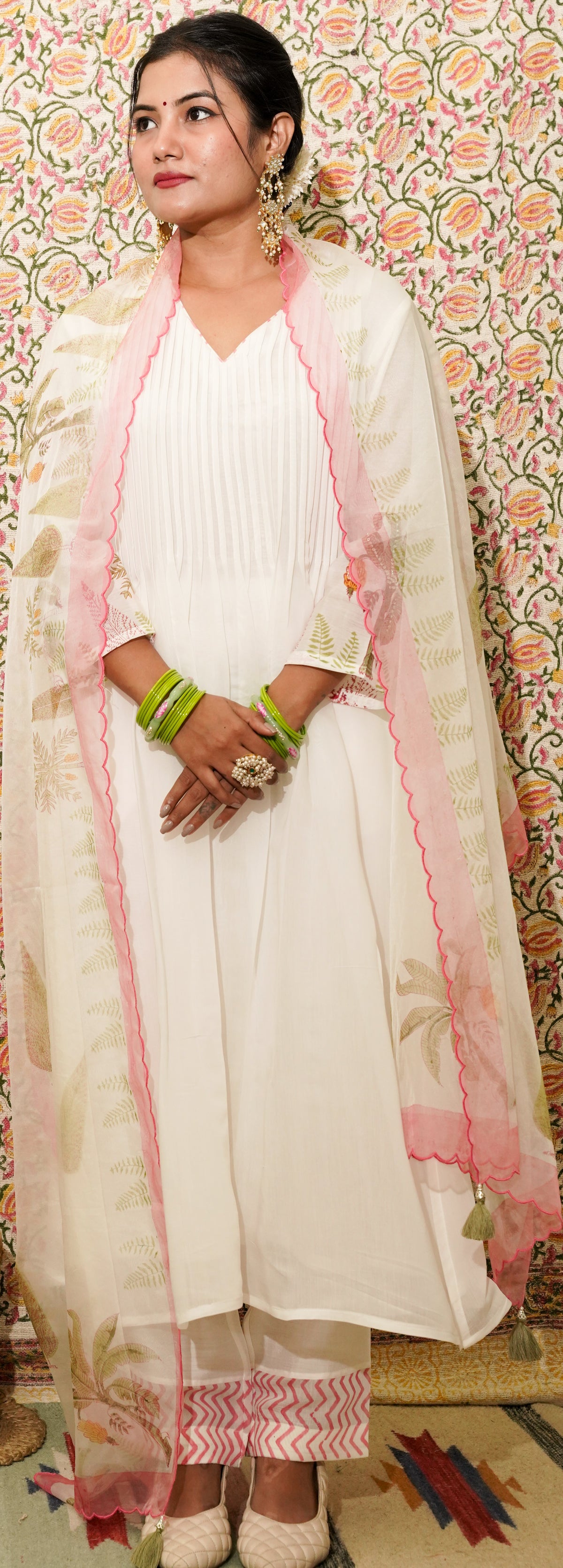 Vamika  beige mul chanderi kurta set