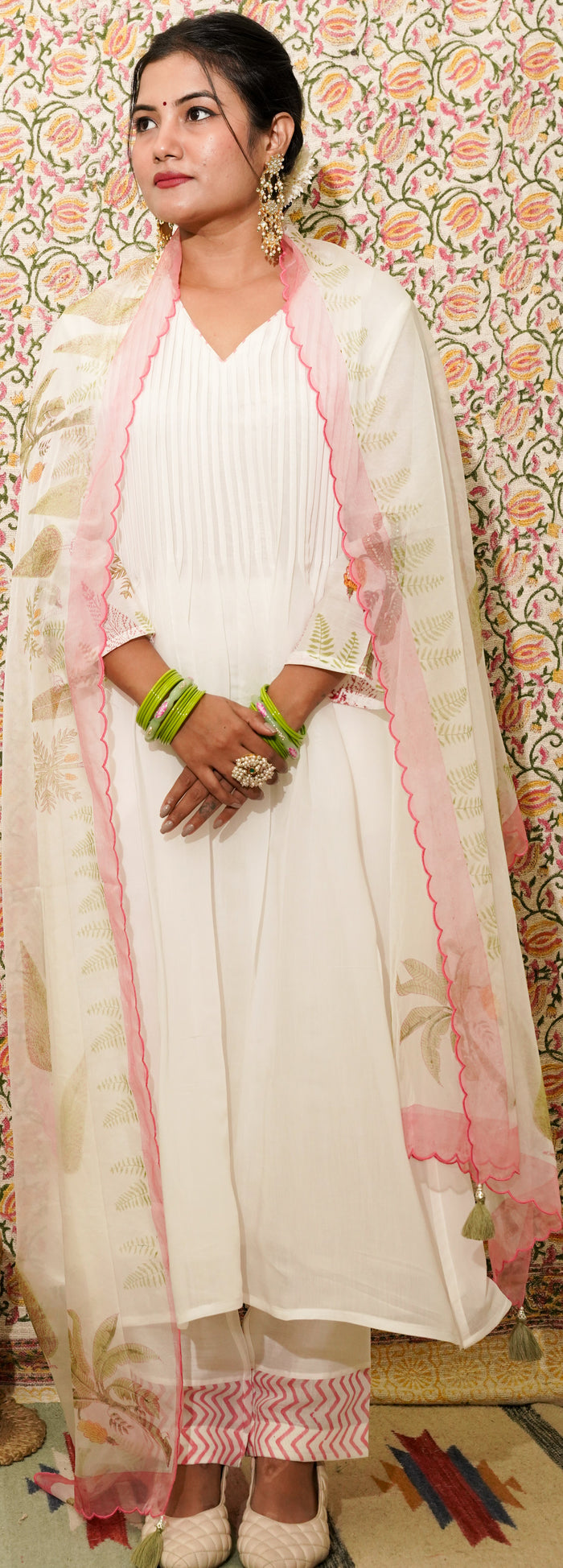 Vamika  beige mul chanderi kurta set