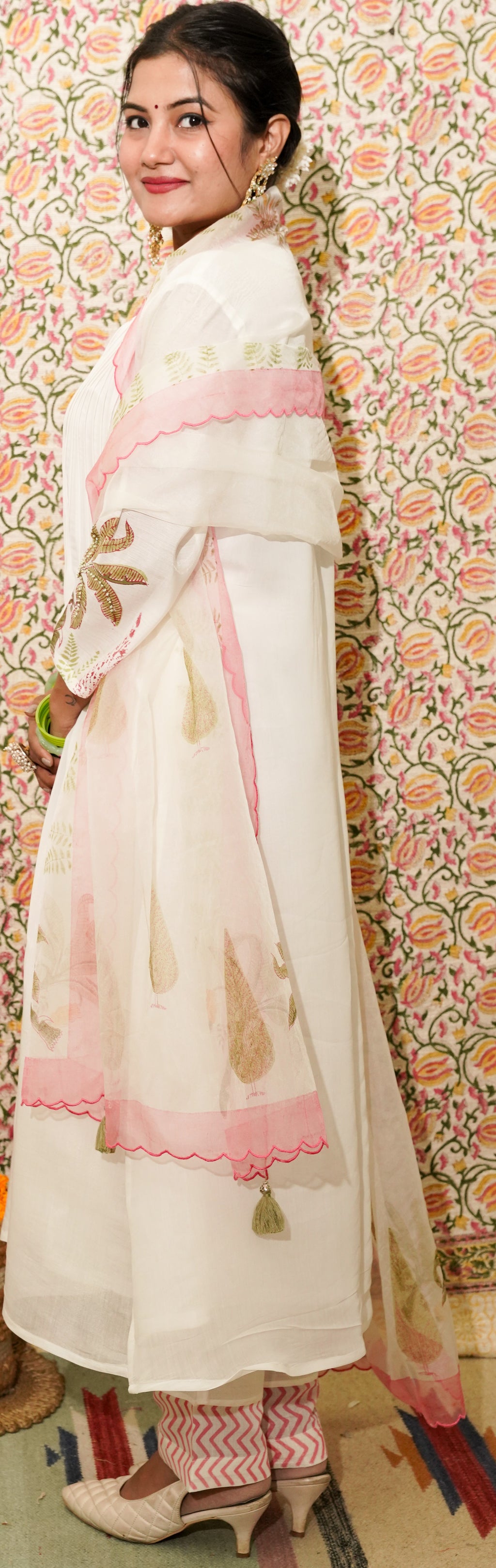 Vamika  beige mul chanderi kurta set