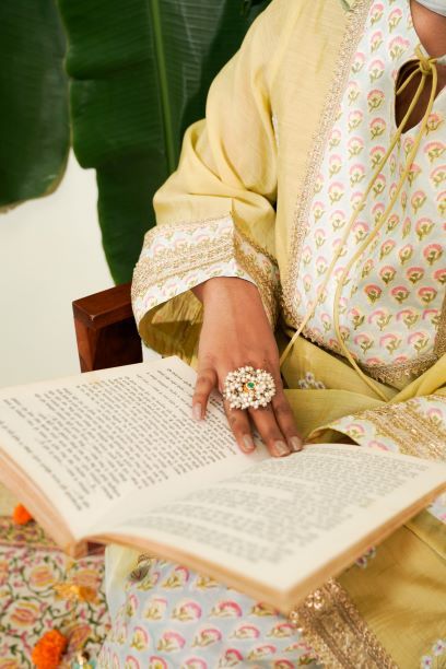 Prerna - light yellow mul chanderi suit set