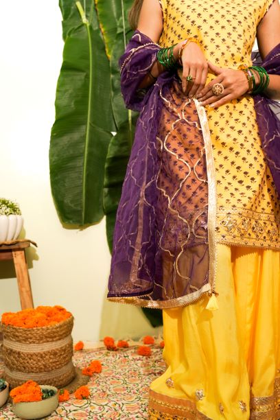 devi- yellow muslin plazo set