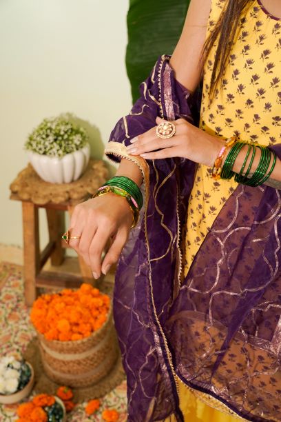 devi- yellow muslin plazo set