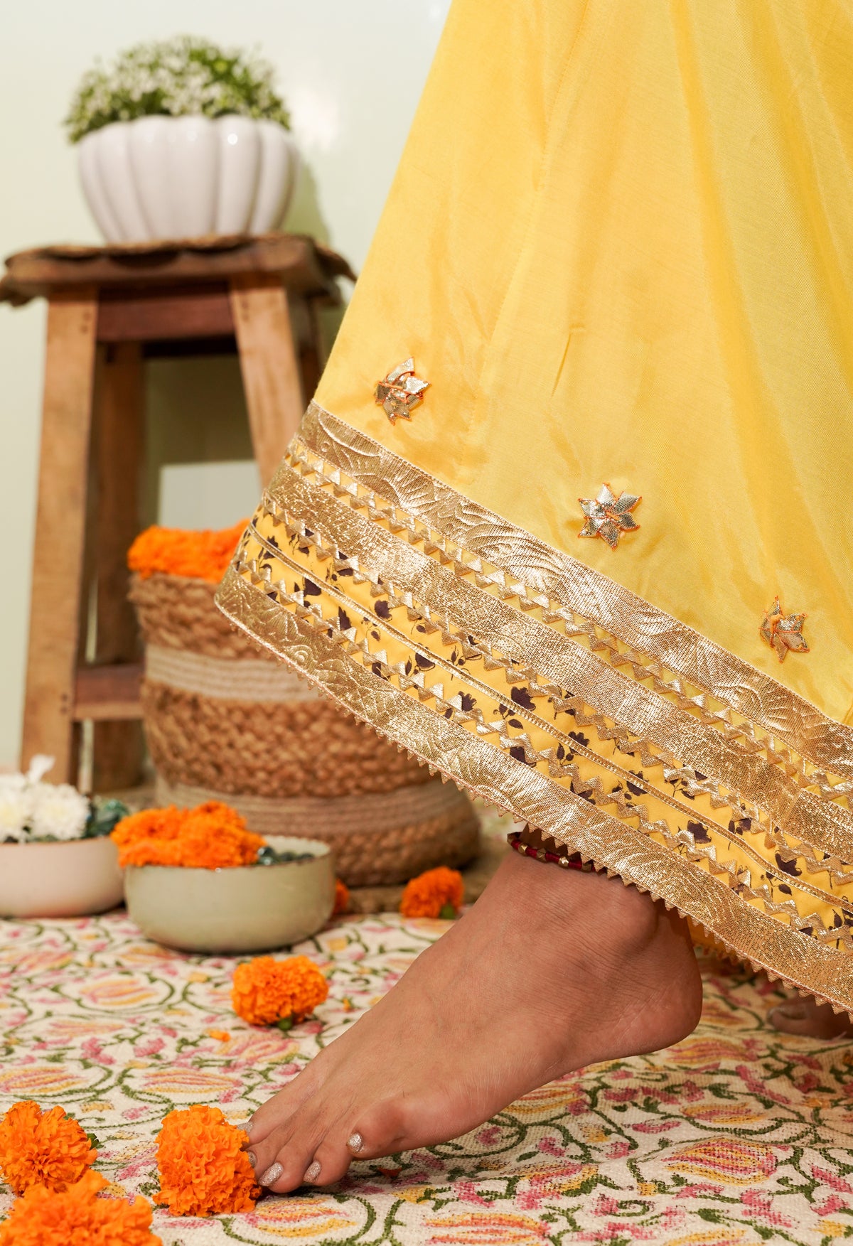 devi- yellow muslin plazo set