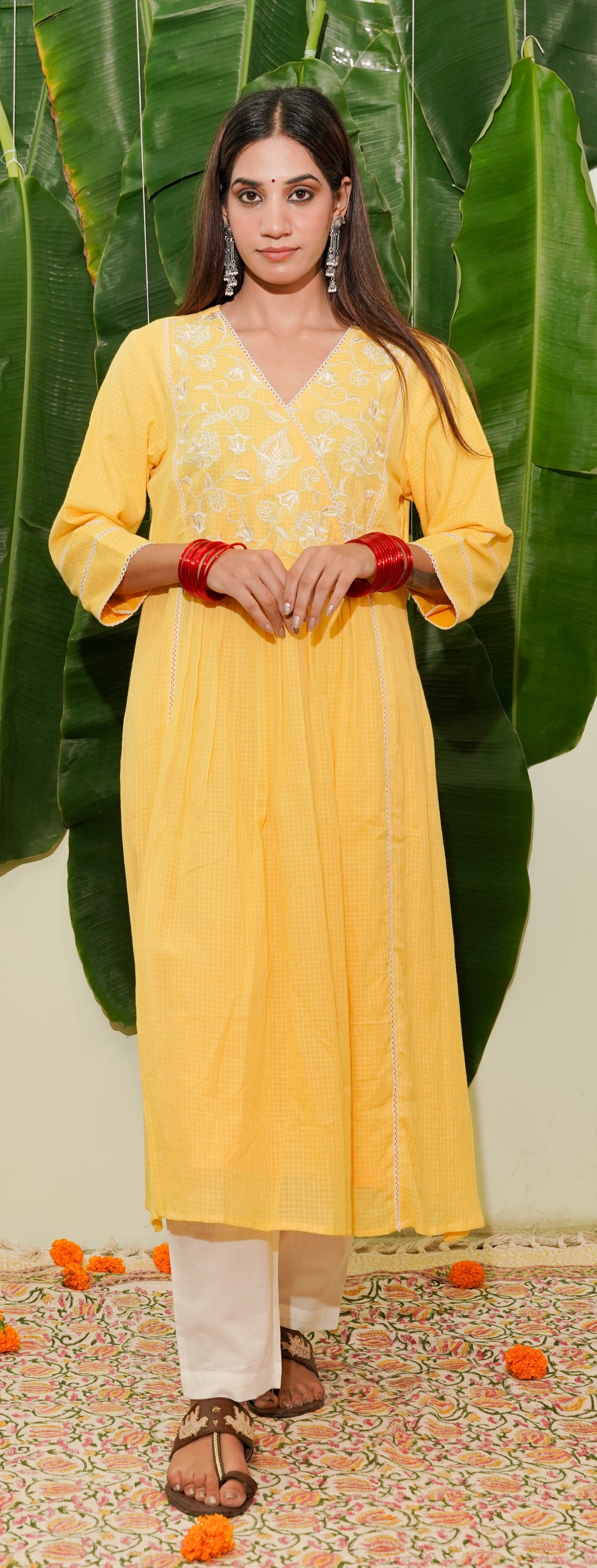 Sunshine Yellow Kota Doria Kurta Set
