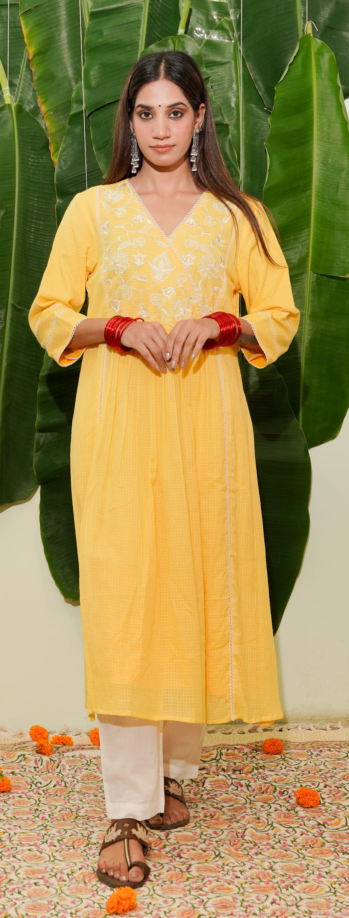 Sunshine Yellow Kota Doria Kurta Set