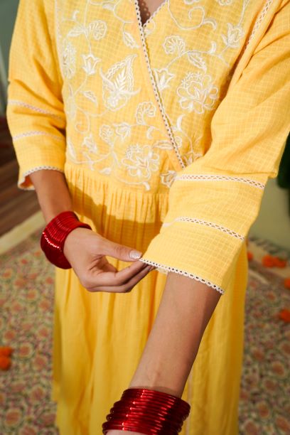 Sunshine Yellow Kota Doria Kurta Set