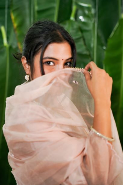 Arohi- soft peach colour chanderi suit set