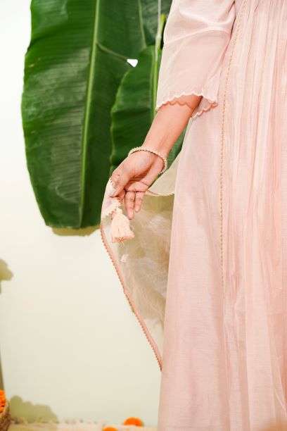 Arohi- soft peach colour chanderi suit set
