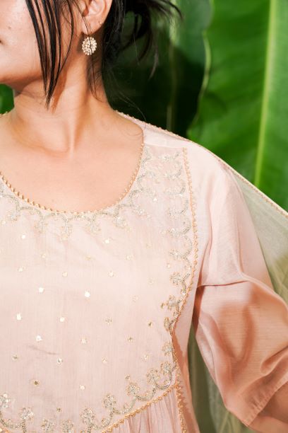 Arohi- soft peach colour chanderi suit set
