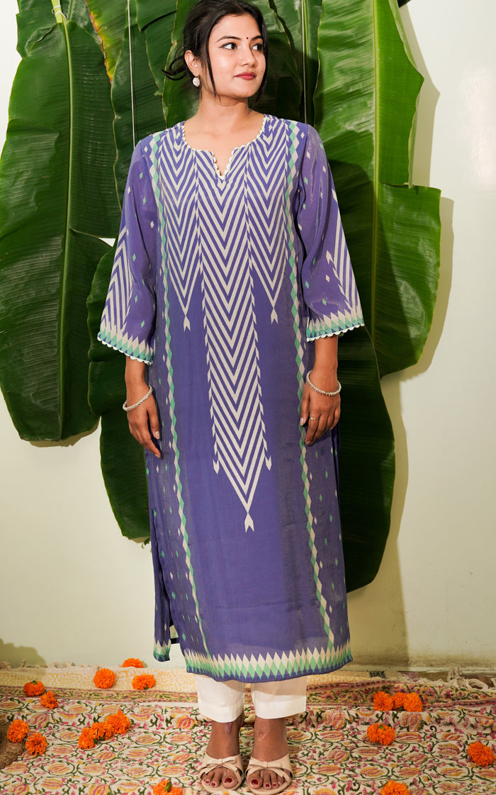 beautiful printed mul chanderi kurta