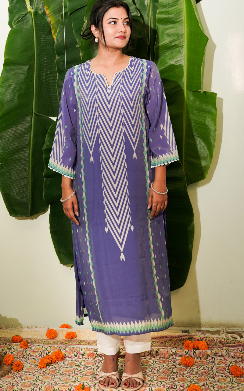 beautiful printed mul chanderi kurta
