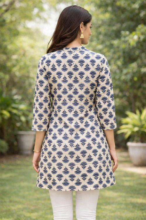 Beige and Blue Short Kurti