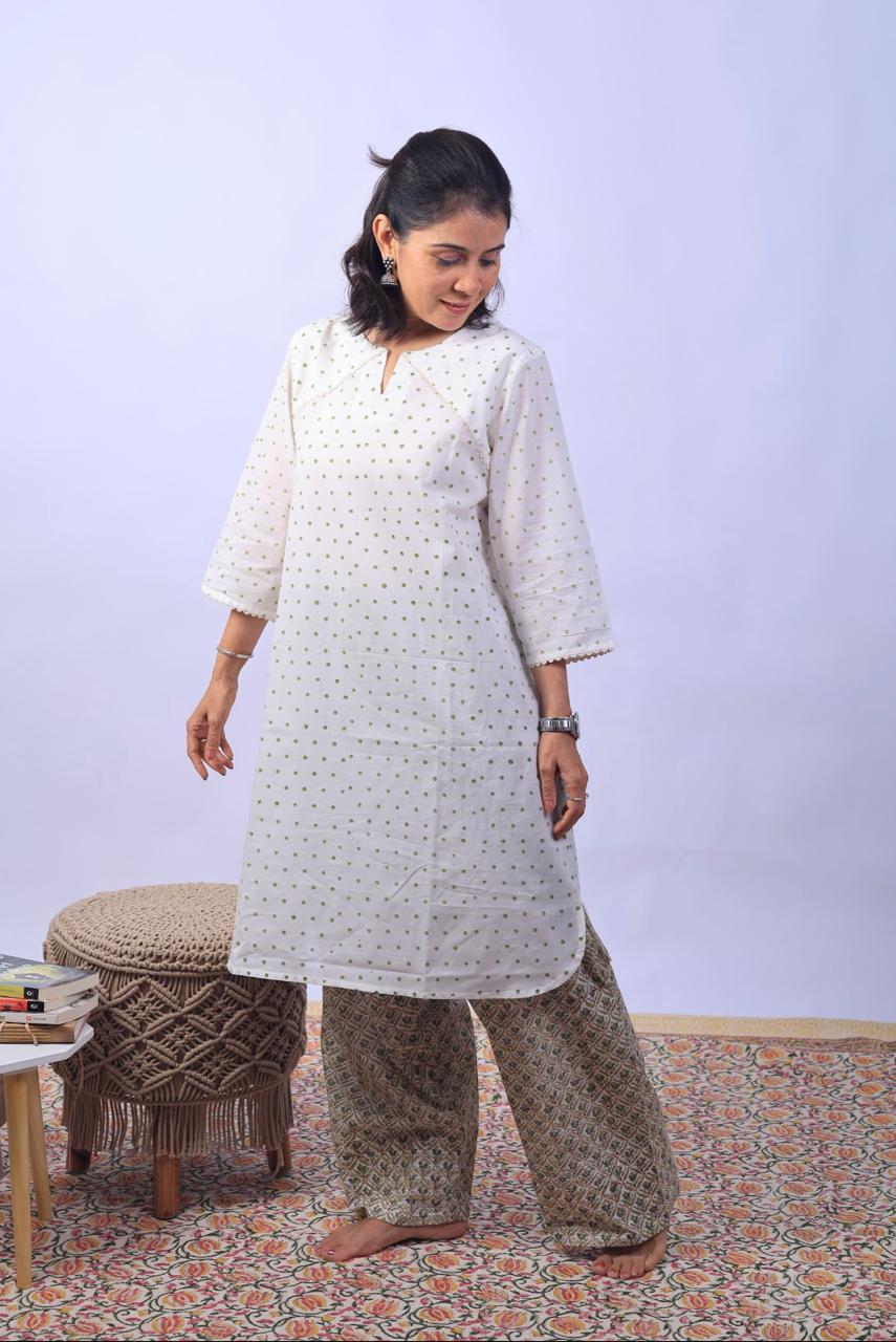 White  farsi kurta set