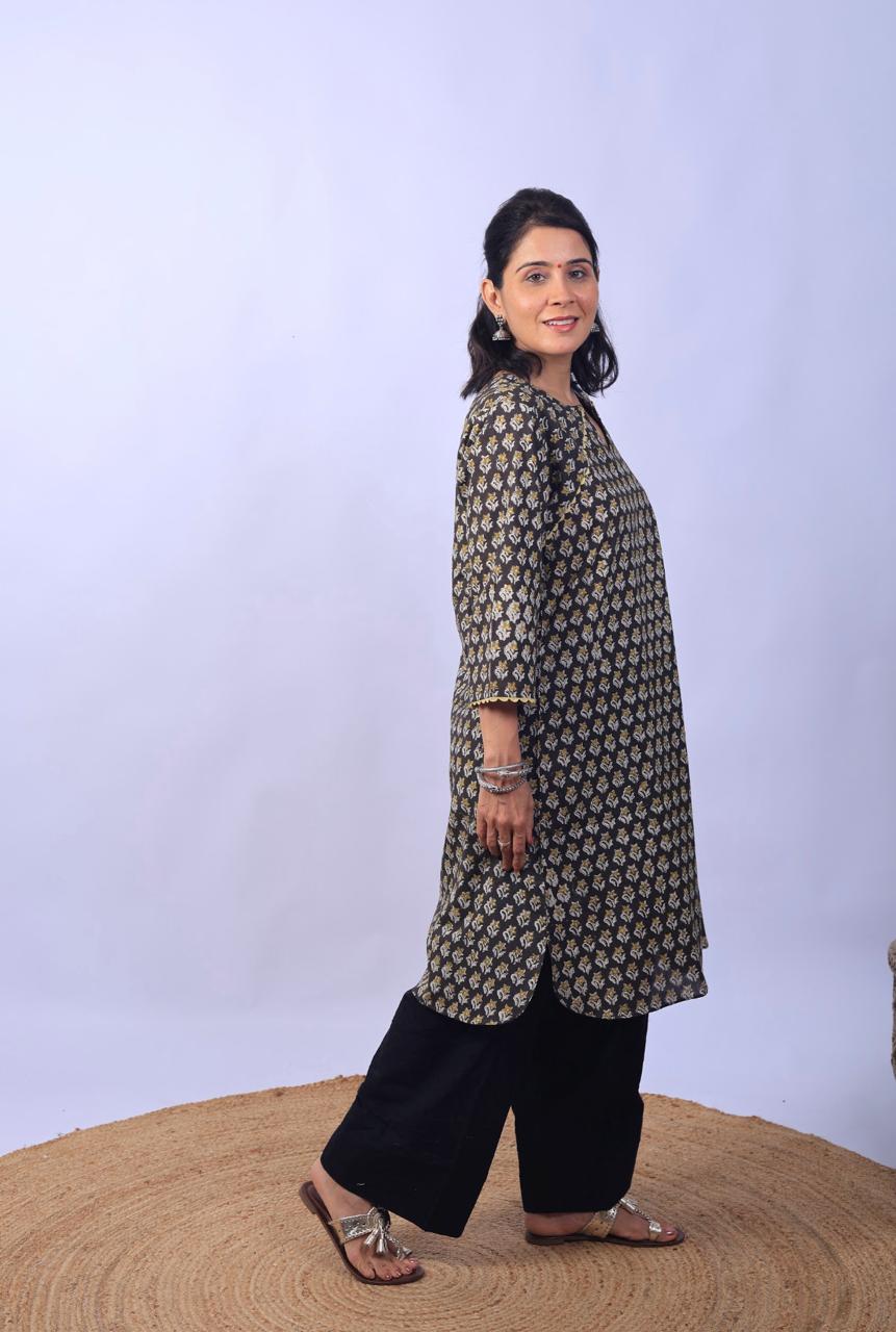 Black printed farsi kurta set