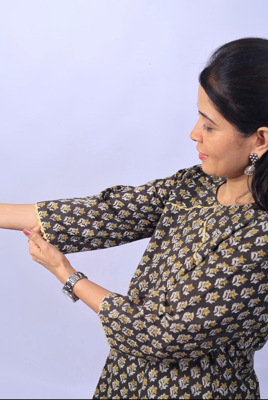 Black printed farsi kurta set
