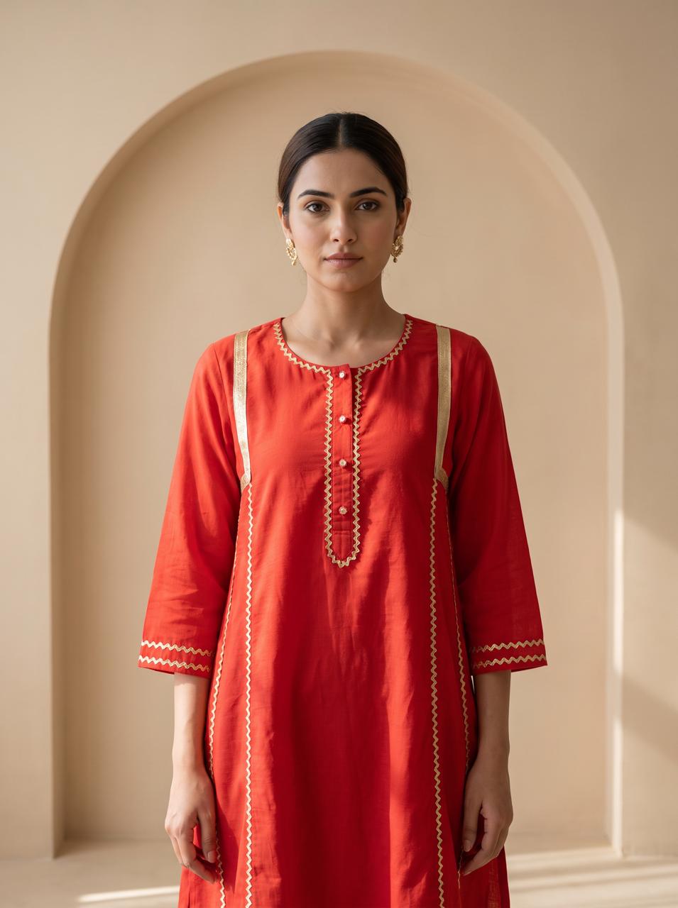 Chetna - red mul chanderi set