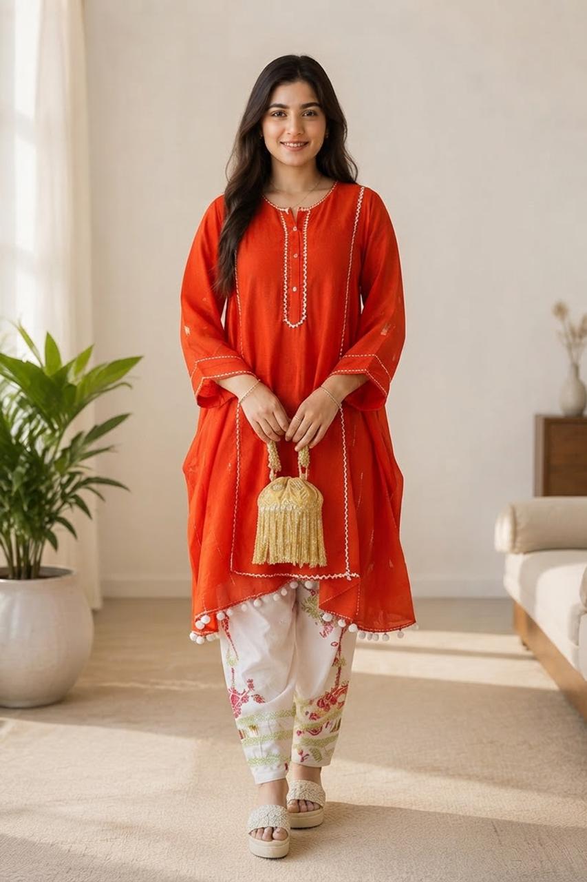 Chetna - red mul chanderi set