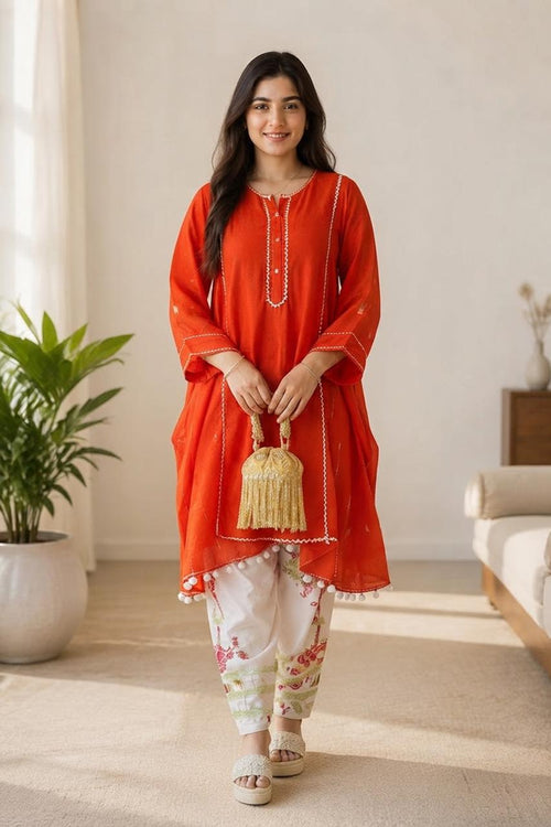 Chetna - red mul chanderi set