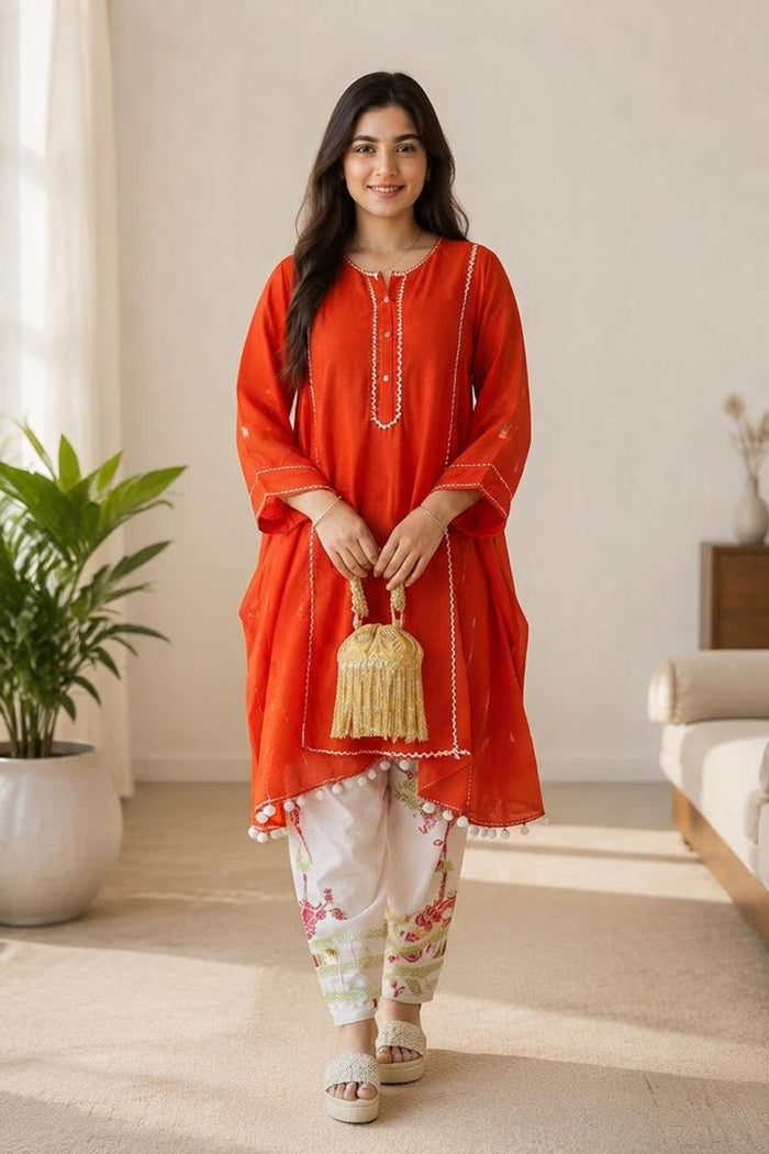 Chetna - red mul chanderi set